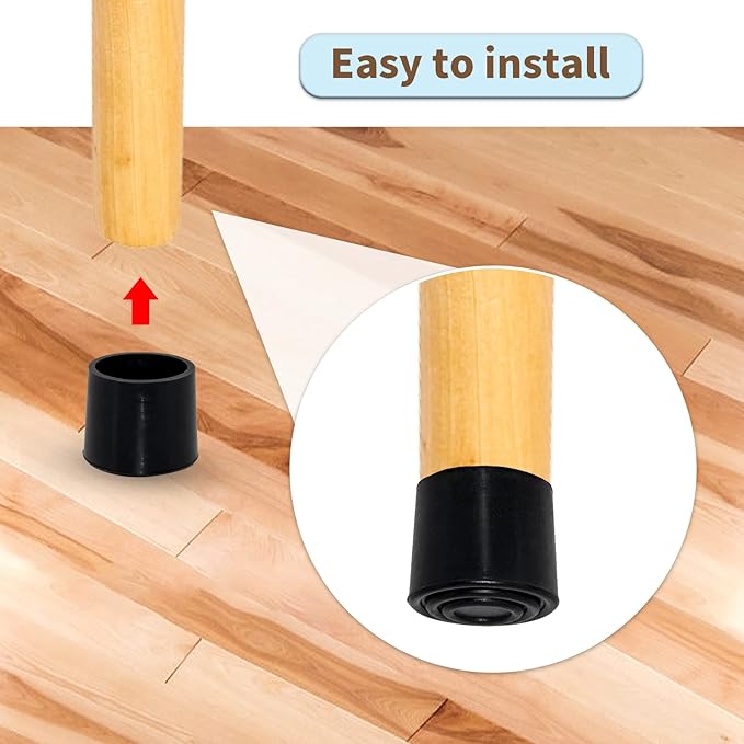 Flyshop 1-1/4", 32 mm, Patio Round Chair Leg Caps, Furniture Table Feet Covers Floor Protectors, Anti-Skid Non-Marking Silicone Legs Tips, 8 Pack, Black - Image 6
