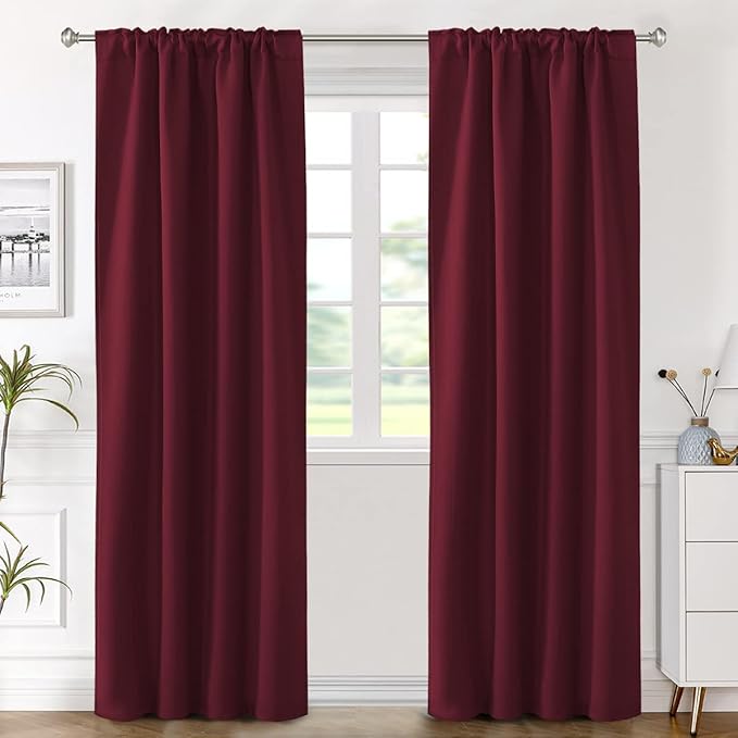 H.VERSAILTEX Christmas Blackout Curtains Thermal Insulated Window Treatment Panels Blackout Drapes for Living Room Back Tab/Rod Pocket Bedroom Draperies (2 Panels, Burgundy, 42 x 84 Inch) - Image 2