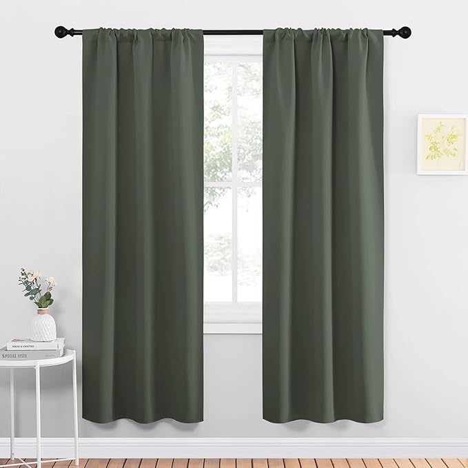 NICETOWN Bedroom Curtains Blackout Draperies - All Season Thermal Insulated Solid Rod Pocket Top Blackout Curtains/Drapes for Kid's Room (Dark Mallard, 1 Pair, 34 x 72 Inch) by NICETOWN