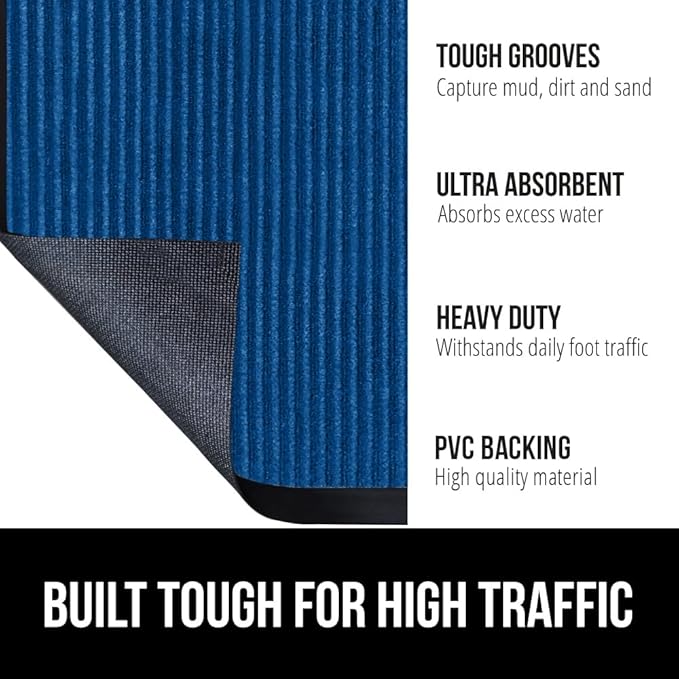 GORILLA GRIP Waterproof Traffic Guard Door Mat, 60x36, Heavy Duty Entryway Mats, Strong Backing Commercial Utility Rugs for Office Hallway, Garage Floor and Home, Low Profile Carpet Runner, Blue - Image 2