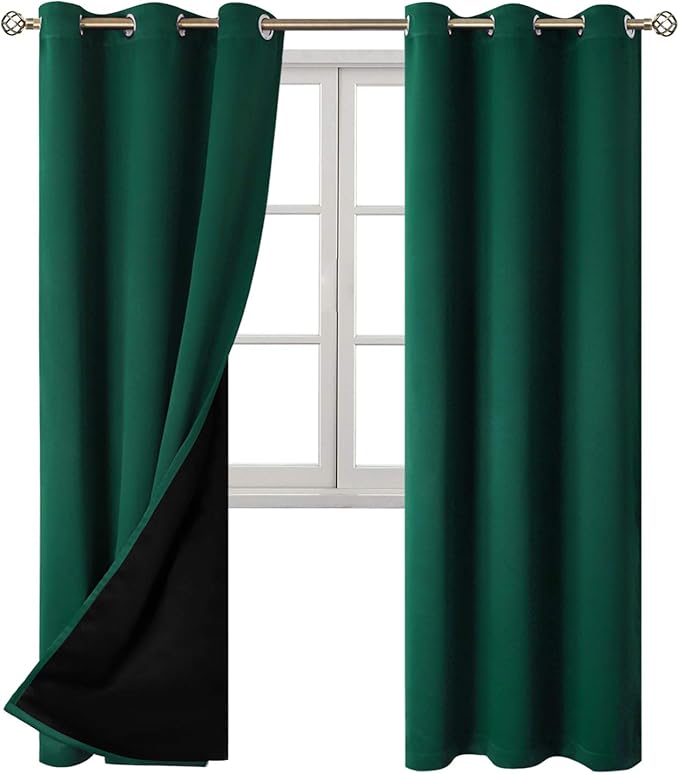 BGment Thermal Insulated 100% Blackout Curtains for Bedroom with Black Liner, Double Layer Full Room Darkening Noise Reducing Grommet Curtain (42 x 84 Inch, Emerald, 2 Panels) - Image 8