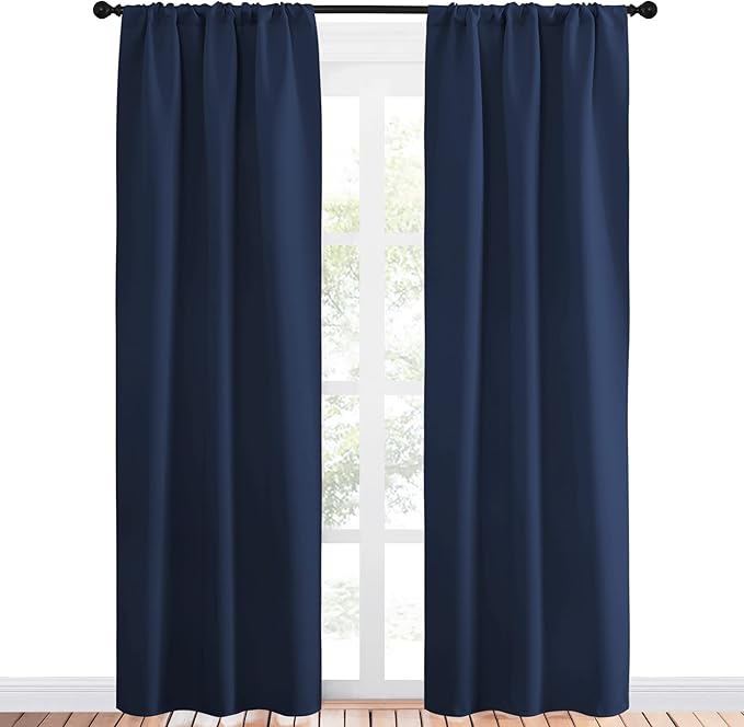 NICETOWN Blackout Curtains for Living Curtains, Home Decorations Thermal Insulated Solid Pole Top Blackout Drapes for Living Room (Navy, 1 Pair, 34-inch W x 84-inch L) - Image 2
