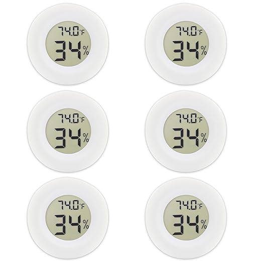 6-Pack Mini Round Hygrometer Thermometer Digital LCD Monitor Indoor Outdoor Humidity Meter Gauge Temperature for Humidifiers Greenhouse Reptile Fahrenheit Celsius White by Rojuna