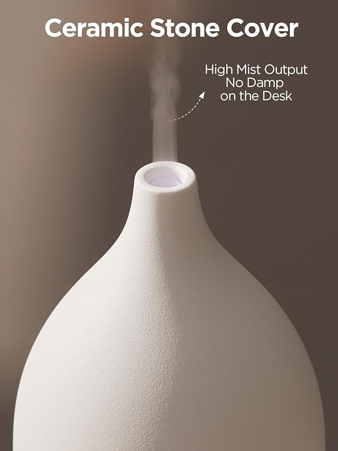 InnoGear Oil Diffuser, 300ML Ceramic Diffuser for Essential Oils Handcrafted Aromatherapy Diffuser Ultrasonic Cool Mist Humidifier with 4 Timers Waterless Auto Off for Room Office, White Base - Image 6