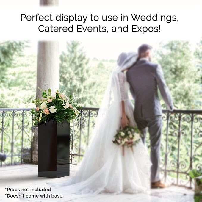One Piece Acrylic Pedestal Art Stand Glossy Black Display No Lid 12" x 12" x 32" High No Assembly Column Lifter Elegant Display Weddings Celebrations Cube Riser Showcase by Marketing Holders - Image 3