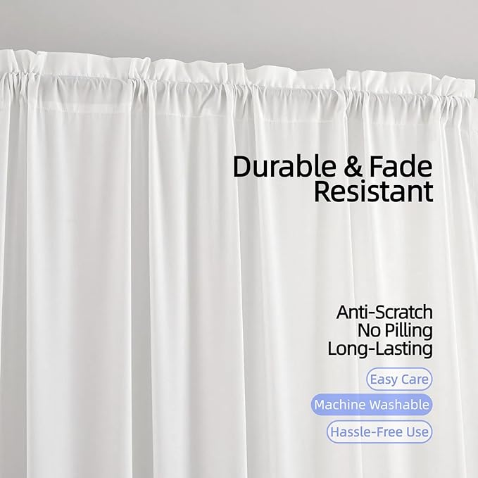 Sheer Curtains 45 inch Length 2 Panels White Semi-Sheer Rod Pocket Drapes with Light Filtering & Non-See-Through Privacy curtains for Bedroom, Living Room, Silky-Soft Tencel Velvet Fabric, 52"W x 45"L - Image 3