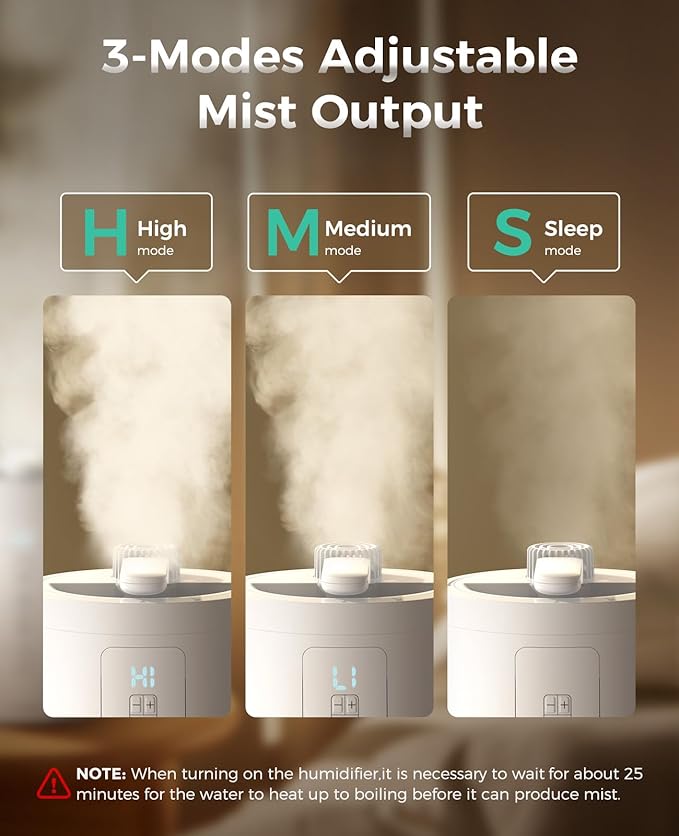 3L Stainless Steel Humidifier for Bedroom, Warm Mist Humidifiers Easy Clean, Steam Humidifier for Living Room, Whisper-Quiet and Filterless, with Sleep Mode and Timer, Auto-off Setting - Image 5