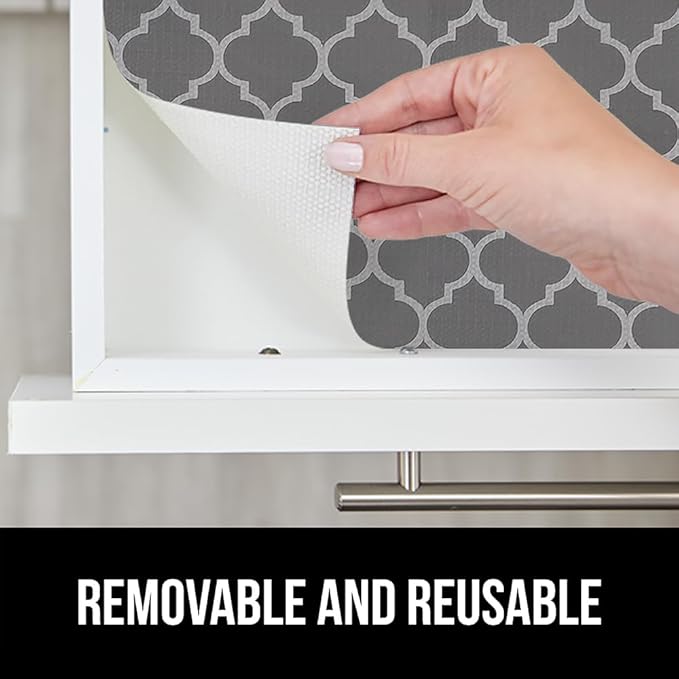 GORILLA GRIP DripGuard Shelf Liner, Non-Adhesive Drawer and Kitchen Cabinet Protector, Strong Grip Slip Resistant Underside, Smooth Surface Liners for Cabinets, Bathroom Closets 17.5x120 In White Gray - Image 6