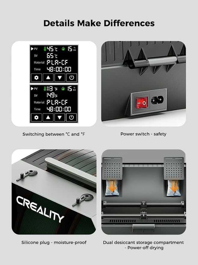 Creality Space Pi Filament Dryer Plus, 2 Spools Filament Storage Box, Double 360° Heating Drying with Fan&Touch Screen, 3D Printer Filament Spool Holder, Dehydrator 1.75/2.85/3mm PLA PETG ABS TPU - Image 7