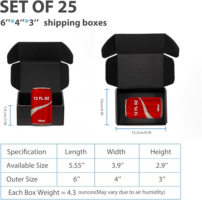 Small Shipping Boxes 6x4x3 Inch (25 Pack) - Sturdy Black Corrugated Cardboard Boxes for Small Business, Ecommerce, Mailing & Packaging | Recyclable Gift & Storage Boxes - Image 2