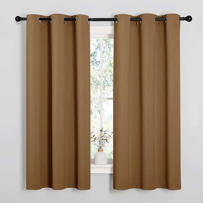 NICETOWN Sleek Blackout Curtains 63 inches Length for Small Windows, Noise Reducing and Block Draft Panels for Door Doorway Laundry Office Luxury Decor Theme (2 Panels, Gold Brown, W42 x L63 -Inch) by NICETOWN