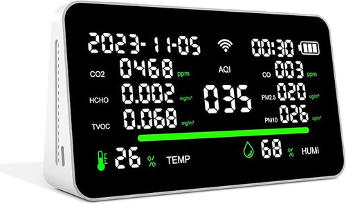 11-in-1 Air Quality Monitor, Indoor CO2/VOC/AQI/PM2.5/Thermometer/Humidity Monitor, Portable Smart Air Quality Meters, Air Quality Tester for Home Office Outdoor, Battery Powered by MGNBDY