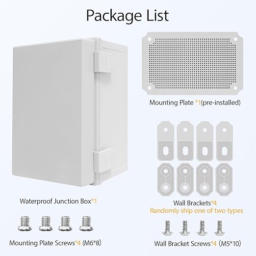 Junction Box IP65 Waterproof Dustproof ABS Plastic Enclosure Outdoor and Indoor Project Box Hinged Cover with Mounting Plate Wall Brackets Outer Dimension 11.8"x 7.9" x 7.1", Grey - Image 7