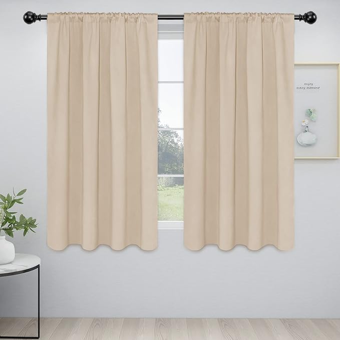 Easy-Going Rod Pocket Blackout Curtains for Bedroom, Room Darkening Window Curtains for Living Room, Thermal Insulated Noise Reduction Solid Window Drapes, 2 Panels(52x56 in, Beige) by Easy-Going