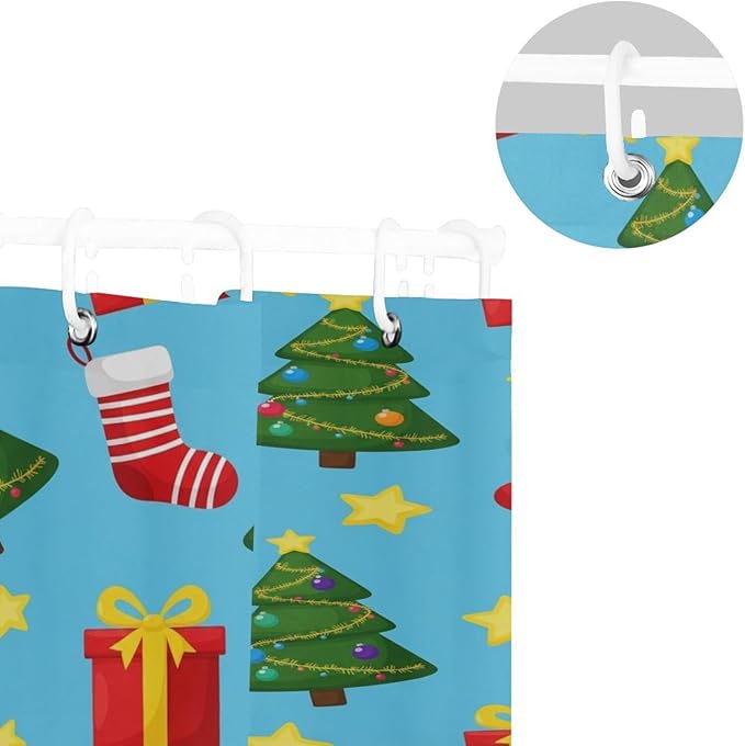 Christmas Santa Tree Blue Shower Curtain Liner 72×72 inch for Bathroom Curtain Anti Mold Shower Curtain with Hooks Bathroom Accessories - Image 5