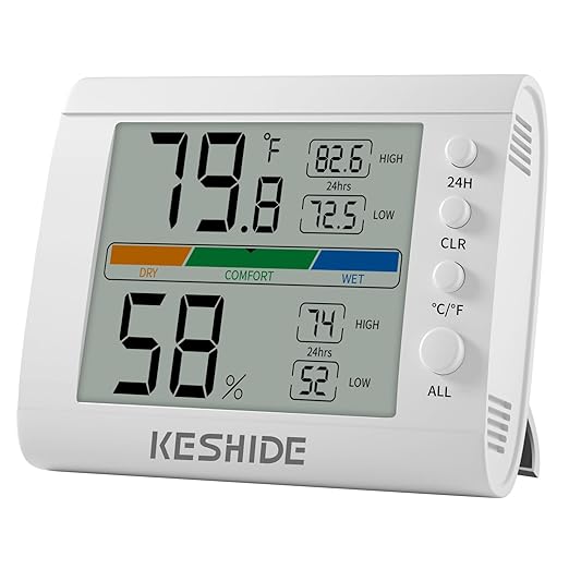 Hygrometer Thermometer Gauge Mini Digital, Monitor Indoor Outdoor Humidity Meter Temperature for Humidifiers Dehumidifiers Greenhouse Reptile Humidor White by KESHIDE