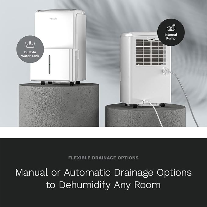 hOmeLabs Dehumidifier for Home, Office, Basements with Powerful Moisture Removal, Humidity Control, Auto Shut-off, Quiet Operation - 6,000 Sq Ft Rooms (40 Pint MAX 104 Pint at 95°F, 90% RH) with Pump - Image 5