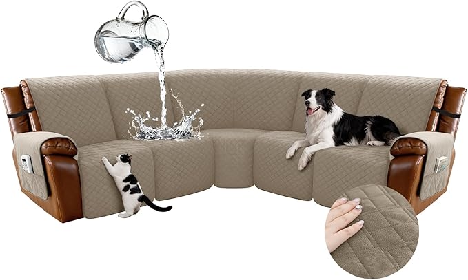 Arfntevss Waterproof Recliner Sectional Couch Covers for Reclining Sectional L Shape Sofa Cover Non Slip Washable Recliner L Shaped Slipcover Sets for Dog Furniture Protector (5 Seater, Camel) by Arfntevss