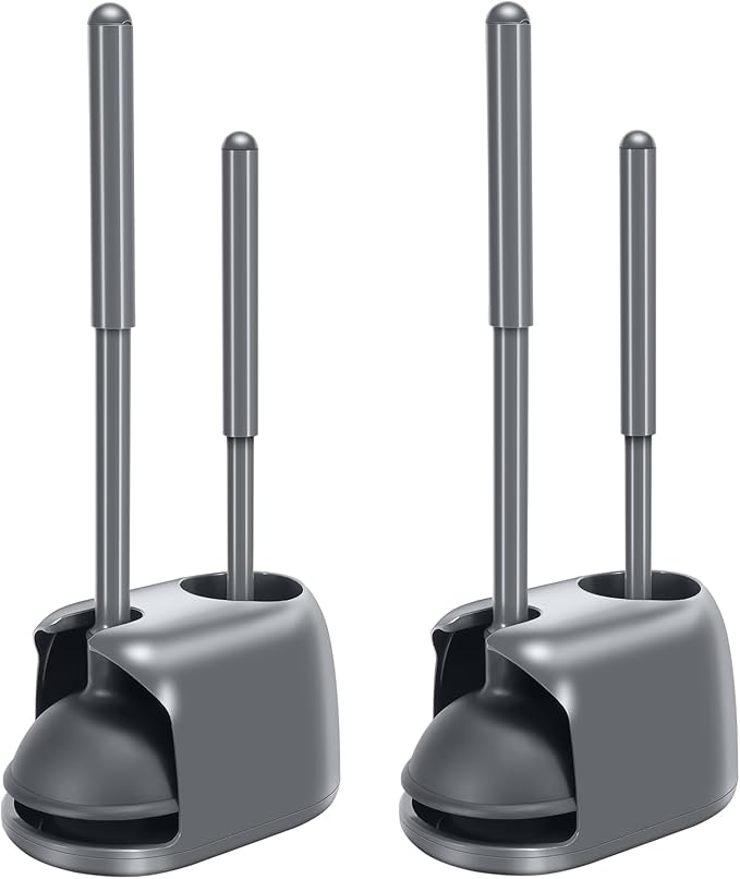 SetSail Toilet Brush and Plunger Set, 2 Packs Toilet Plungers for Bathroom Heavy Duty Toilet Bowl Brush and Holder Hidden Toilet Plunger and Brush Set for Deeply Cleaning - Gray by SetSail