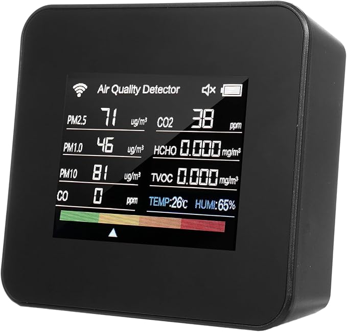 14 in 1 Indoor Air Quality Monitor Air Quality Detector CO₂ CO TVOC HCHO Temperature Humidity PM2.5 PM1.0 PM10 Desktop Air Quality Tester with Time/Date/Alarm Clock/Timer/Stopwatch Support APP Control by KKnoontools