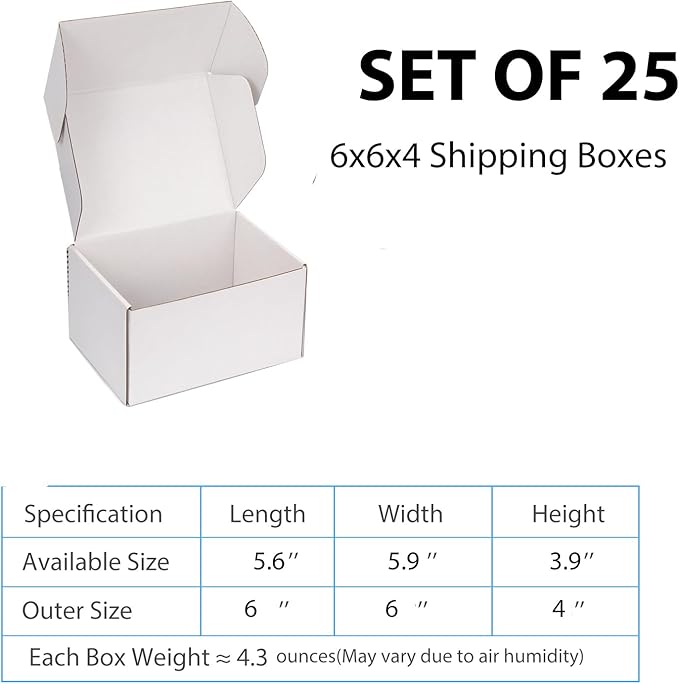 Small Shipping Boxes 6x6x4 Inch (25 Pack) - Sturdy White Corrugated Cardboard Boxes for Small Business, Ecommerce, Mailing & Packaging | Recyclable Gift & Storage Boxes - Image 2