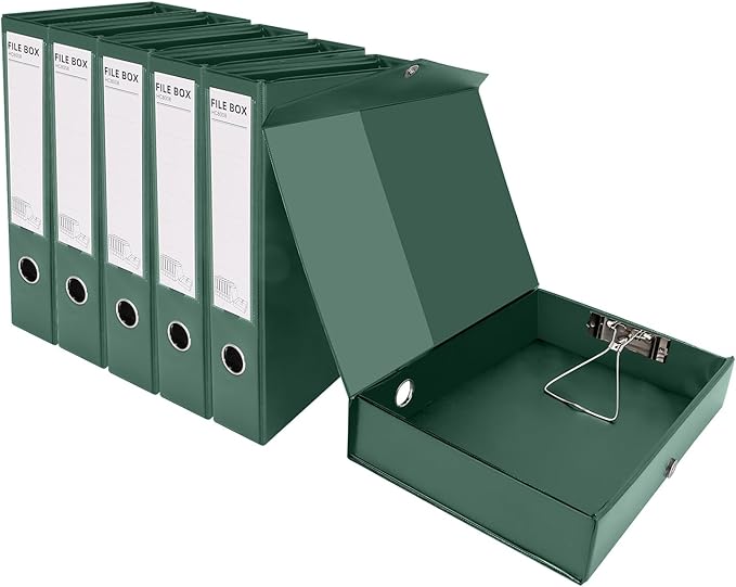 HUA JIE A4 Storage File Boxes Plastic Archives Cases with Clip, PVC File Folder Organizer Document Storage Filing Box for Office,32.5×6.5×24 cm, Green(Pack of 6) by HUA+JIE
