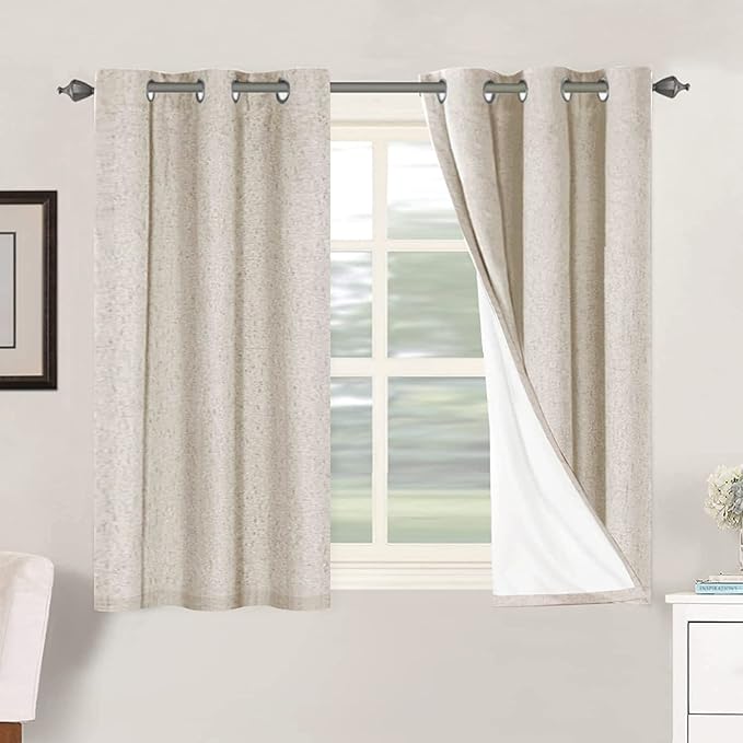 H.VERSAILTEX Primitive Linen Curtains 100% Blackout Curtain Drapes Burlap Curtains with White Thermal Insulated Liner, Grommet Top Drapes Living Room/Bedroom (2 Panels, 42 x 45 Inch, Natural) by HVERSAILTEX
