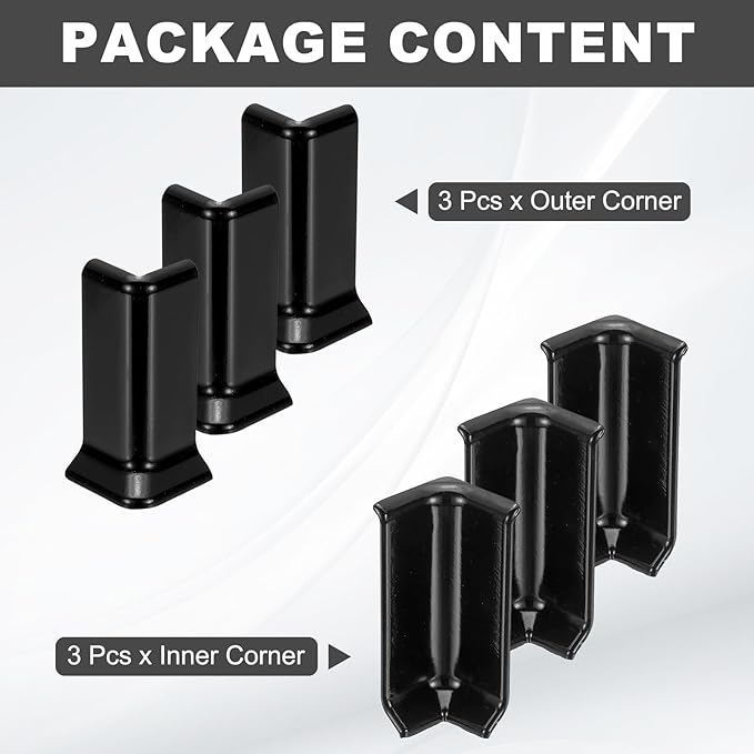 uxcell Self Adhesive Baseboard Corner Blocks, 3.23 Inch Wall Edge Corner Protector 3 Inside + 3 Outside Corners-Connector for Wall Floor Furniture Edge(Black) - Image 3