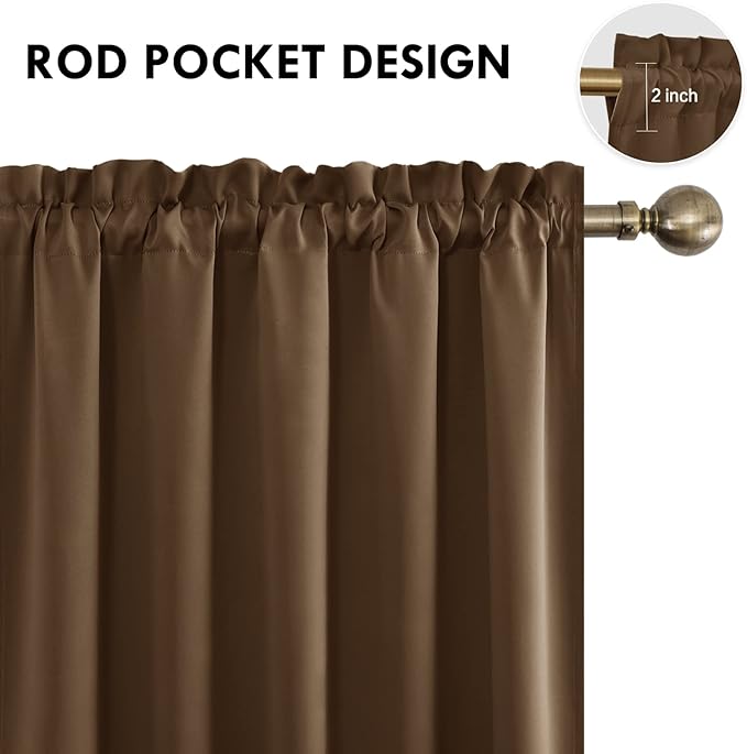 DWCN Blackout Curtains for Bedroom – Rod Pocket Thermal Insulated Noise Reducing Noise Reducing Drapes for Living Room, W 60 x L 63 Inch, 2 Panels, Brown - Image 4