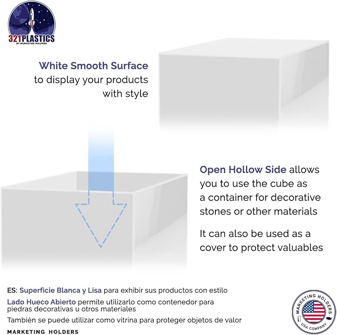4 Pack Acrylic Display Riser Boxes White 3 Piece Retail Product Riser No Lid with Hollow Bottom 4", 5", 6" High Nesting Bins One Open Side Merchandise Storage Box POP Showcase by Marketing Holders - Image 6
