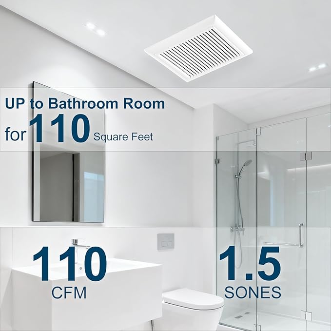 Bathroom Exhaust Fan 110 CFM 1.5 Sone, 4 Inch Duct, Quiet Energy Saving Ventilation Fan with Humidity sensors, Easy to Install, No Attic Access Ceiling Mounted, White, ETL Certified - Image 2