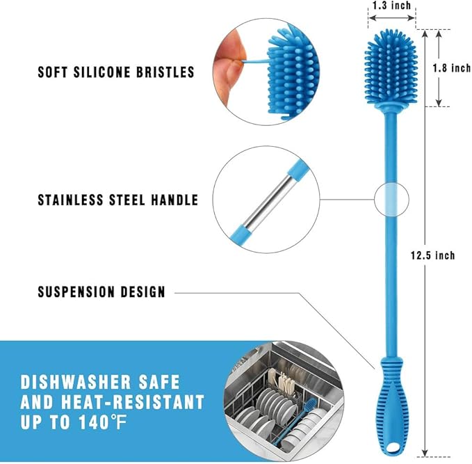 Silicone Bottle Cleaning Brush with Long Handle, Water Bottle Cleaner for Baby Bottles, Hydro Flask, Sports Bottle, Vase, Glassware, Perfect for Smaller Diameter Bottle Openings (Qty 1) - Image 4