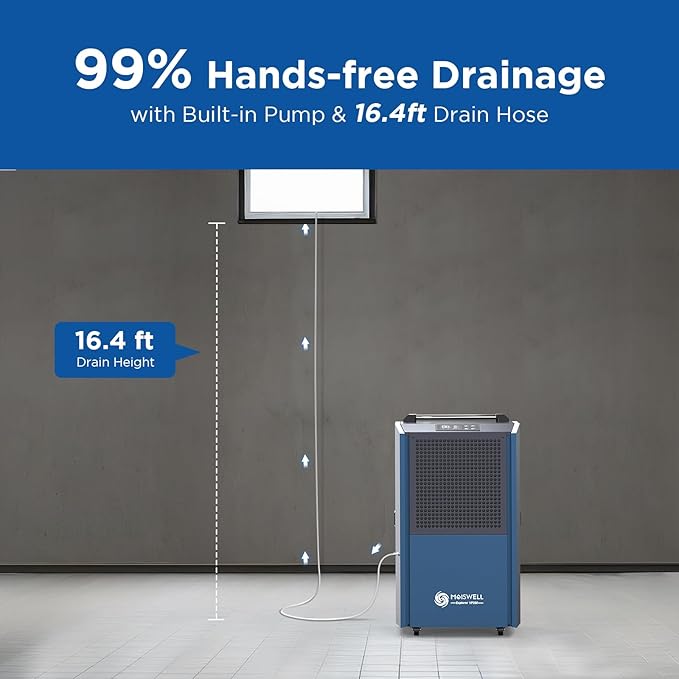 250 Pints Commercial Dehumidifier with Pump for Large Spaces, Industrial Heavy Duty Dehumidifiers with Drain Hose for Basements Warehouse Water Damage Restoration, 5-Year Warranty - Image 3