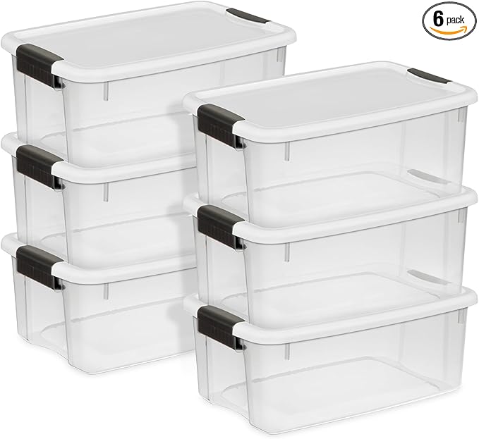 Sterilite 6-Pack Ultra Latching Box, Storage Bins with Lids, Clear Plastic, 18 Quart - Heavy-Duty Organizing Containers for Closet, Bathroom, and Office by Sterilite