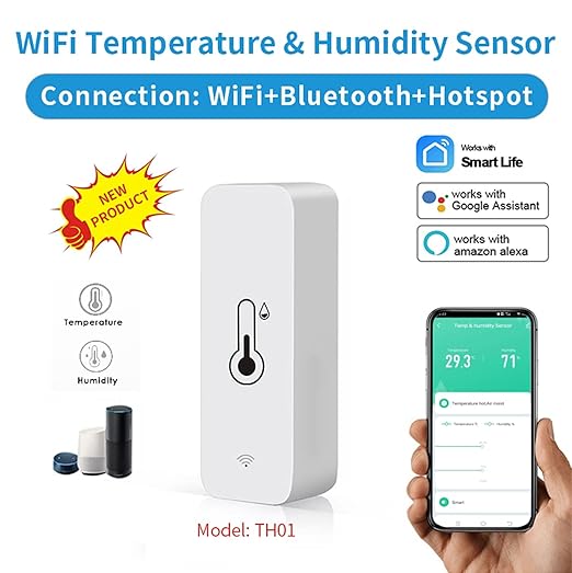 WiFi Humidity Temperature Monitor: Smart Hygrometer Thermometer for Remote Monitor and Alert, High Precision Indoor Thermometer with TUYA App, No Hub Required, Compatible with Alexa (2-Pack) - Image 2