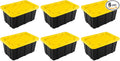 Sterilite 17 Gal Industrial Tote, Stackable Storage Bin with Snap-Fit Lid for Garage, Basement & Attic Storage, Black Base and Yellow Lily Lid, 6-Pack by Sterilite