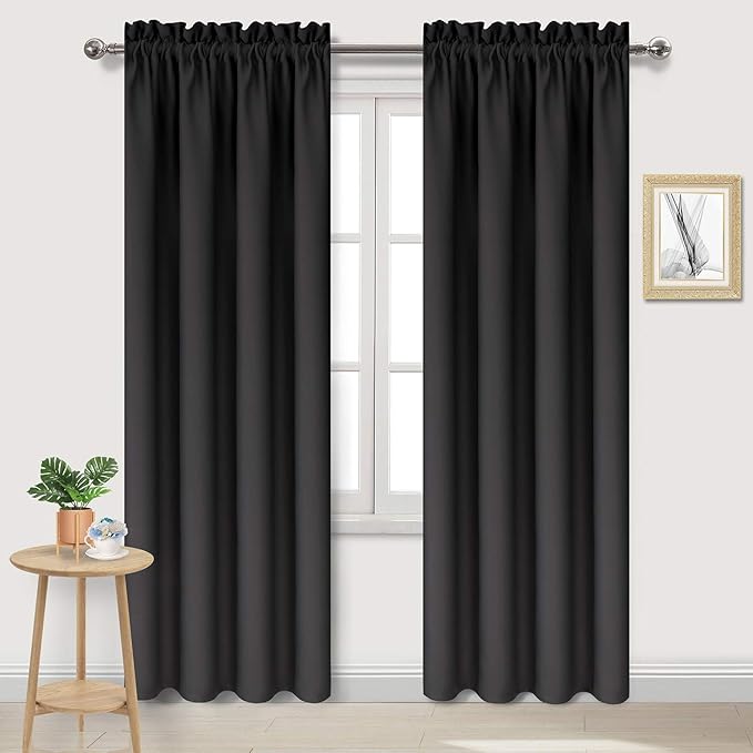 DWCN Blackout Curtains for Bedroom – Thermal Insulated Energy Saving Drapes for Living Room, Black, W 38 x L 84 Inch, Set of 2 Rod Pocket Curtain Panels by DWCN