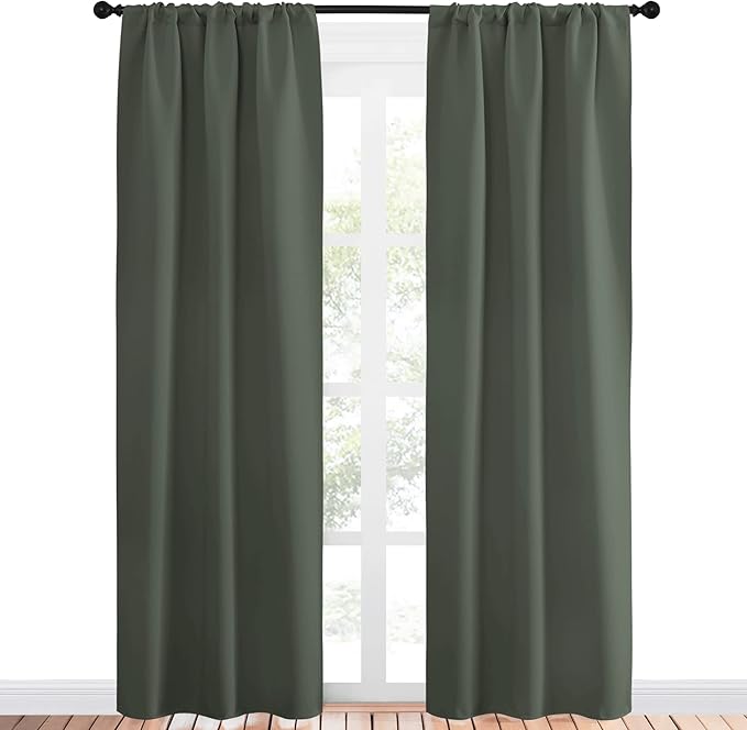 NICETOWN Bedroom Curtains Blackout Draperies - All Season Thermal Insulated Solid Rod Pocket Top Blackout Curtains/Drapes for Kid's Room (Dark Mallard, 1 Pair, 34 x 84 Inch) - Image 2