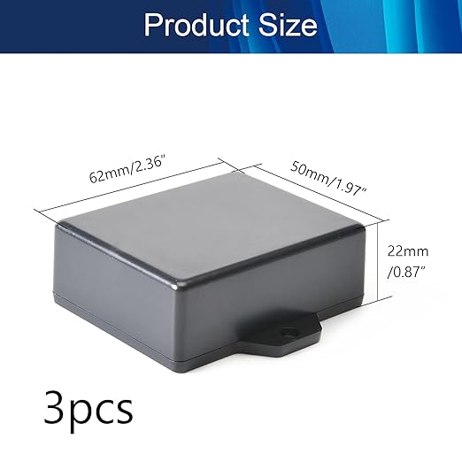 Fielect 3Pcs Project Box ABS Plastic Junction Box Dustproof Universal Electrical Project Case Enclosure with Ear Black, 2.44 x 1.97 x 0.87 inch - Image 2