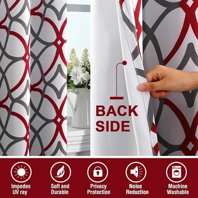 H.VERSAILTEX Blackout Curtains 96 inch Length 2 Panels Set Thermal Curtains & Drapes Window Treatment Noise Reducing Geometric Modern Grommet Living Room Curtains for Bedroom - Burgundy and Gray - Image 4