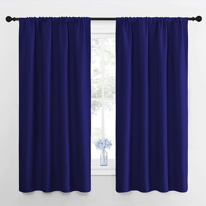NICETOWN Window Curtains for Bedroom, Navy Blue, 2 Panels, W42 x L48 -Inch, Home Decoration Thermal Insulated Rod Pocket Blackout Blinds & Drapes for Small Windows by NICETOWN