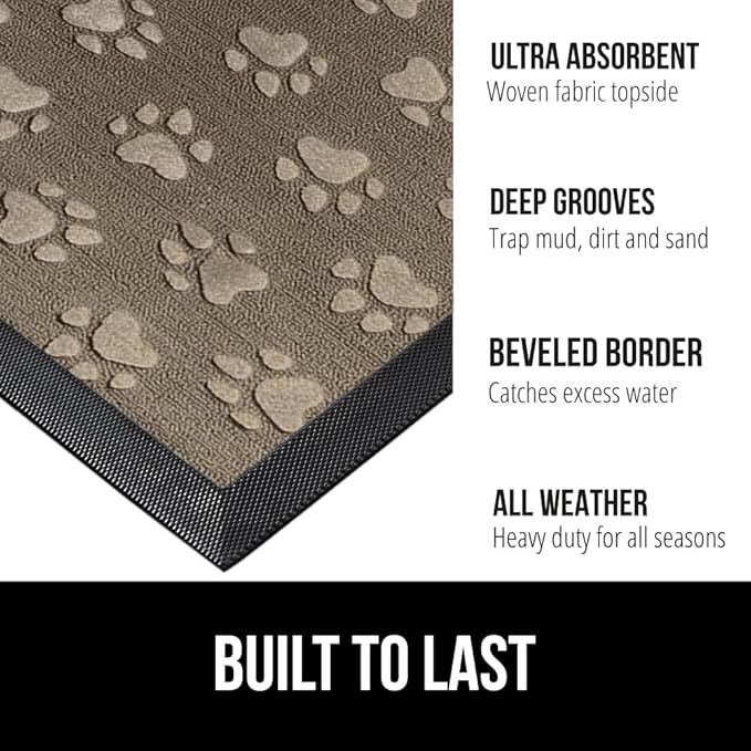 GORILLA GRIP 100% Waterproof All-Season WeatherMax Doormat 35x23, US Designed Natural Rubber, Stain and Fade Resistant, Low Profile Indoor Outdoor Door Mats, Easy Clean Patio Mat, Tan Pawprints - Image 2