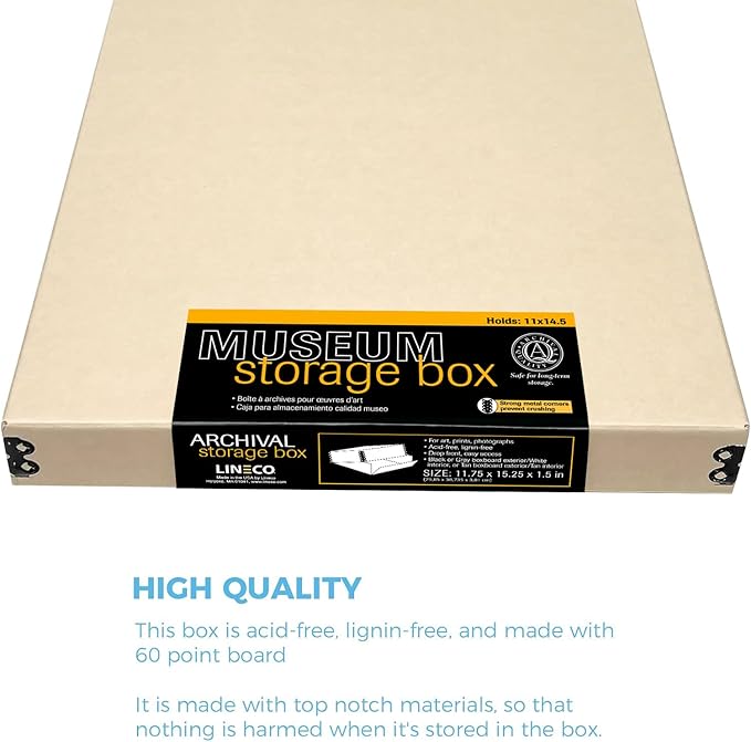 Lineco Museum Archival Storage Box, 11.75x15.25x1.5 in. Drop Front Design. Acid-Free with Metal Edge. Organize Photos, Pictures, Prints, Documents, Crafts, DIY. Tan, 2 Pack - Image 5