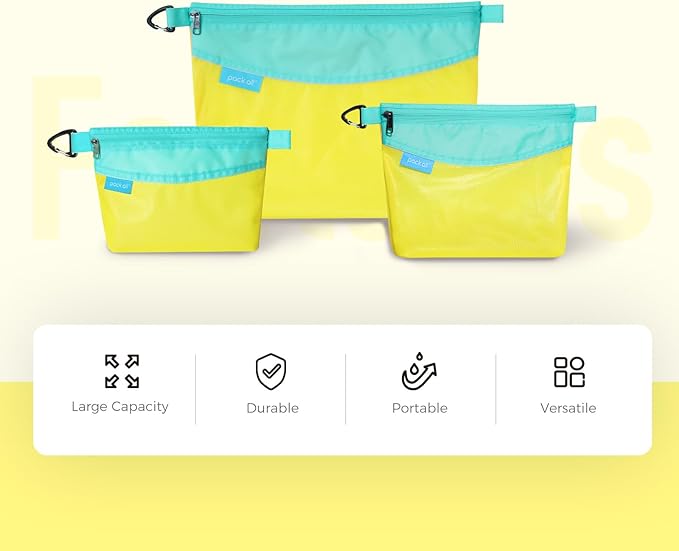 pack all 3 Pcs Water-Resistant Material Zipper Pouch Set, Mesh Zipper Bags for Storage, Travel, Office (Yellow) - Image 9