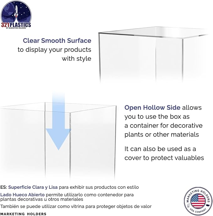 Marketing Holders 12" x 12" x 16" Clear Acrylic Display Box with One Open Side No Lid Versatile Tall Retail Product Riser Storage Bin or Wedding Floral Centerpiece Pedestal - Image 5