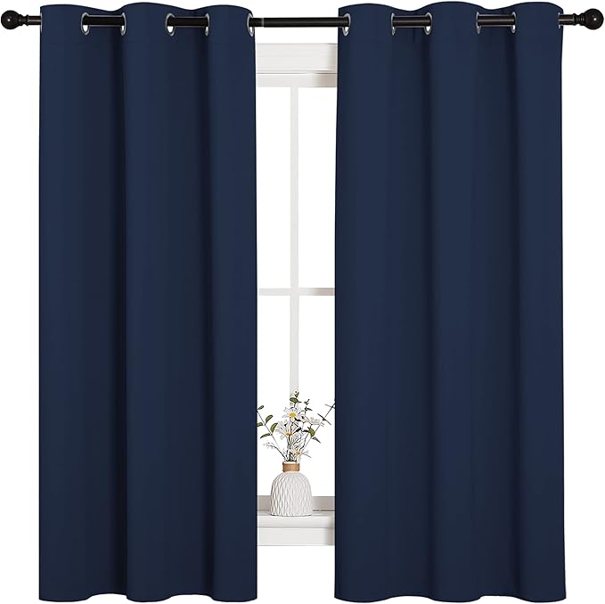 NICETOWN Light Blocking Thermal Insulated Solid Grommet Top Blackout Curtains/Drapes/Panels for Kid's Room (Navy, 1 Pair, 42 x 63 Inch) - Image 2