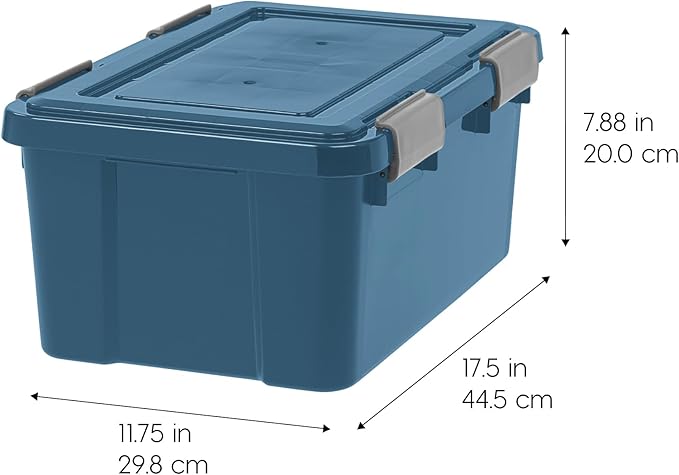 IRIS USA WeatherPro 19 Qt Eco-Friendly Storage Bins with Lids, 6 Pack, BPA-Free Plastic Gasket Box with Tight Latch and Seal, Stackable Nestable Tote Tub - Navy - Image 2