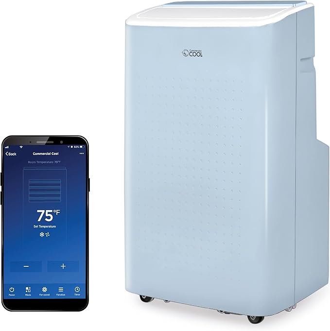 Commercial Cool Portable Air Conditioner, Dehumidifier & Fan, Portable Air Conditioner 9,000 BTU Covers up to 400 Sq. Ft., Wifi Enabled, Blue by CommercialCool