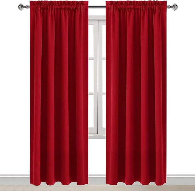 DWCN Christmas Blackout Curtains Room Darkening Thermal Insulated Bedroom Curtains Window Curtain Panels, 52 x 84 inches Long, Set of 2 Red Rod Pocket Drapes - Image 9