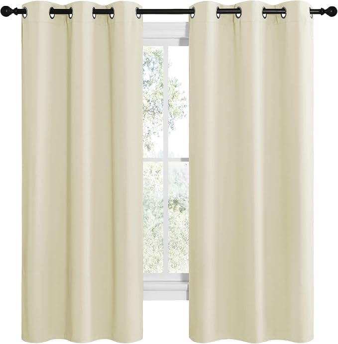 NICETOWN Kitchen Curtains for Decoration, Thermal Insulated Grommet Room Darkening Draperies/Panels for Laundry (Beige, 2 Panels, W42 x L68 inches) - Image 2